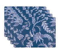 House and Home Cork Placemats 16 x 12-Inch Set of 4 (Indigo Batik Floral Print)