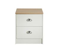 House and Homestyle Lilsbury 2 Drawer Bedside Table in Cream and Oak with Chrome Cup Handles - 45 x 40 x 40cm