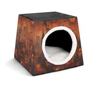 House and Pumpkin Cat Bed for Indoor Cats - Foldable Cat & Dog House with Removable Cozy Cushion, Waterproof Oxford Washable Pet House for Small Pets 13.8" X 13.8" X 11.8"