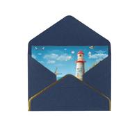 House Beach Print Horizontal Gold-Edged Pearl Greeting Card W/Envelope-Holiday,Birthday,Anniversary,Party(2pcs)