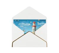 House Beach Print Horizontal Gold-Edged Pearl Greeting Card W/Envelope-Holiday,Birthday,Anniversary,Party(2pcs)