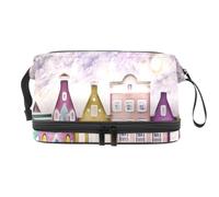 House Building of Amsterdam Double Layer Cosmetic Bag for Women and Girls, Travel Toiletry Bag Makeup Handy Pouch Organiser Bag with Brush Compartment
