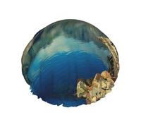 House By The Lake Double Layer Waterproof Shower Cap, Extra Large Soft Elastic Band, Reusable Bath Cap For Women Men,Full Print Design