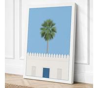 House by the Palm Minimalist Canvas Wall Art Print 24x16 Inch