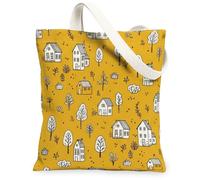 House Canvas Tote Bag for Women, Autumn Fanciful Tree Plant Fall Yellow Washable Reusable Market Tote Bag Ideas for Family, Yellow, 13x15 Inch