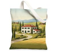 House Canvas Tote Bag for Women, Countryside Scenic Cypress Pathway Summer Green Washable Reusable Aesthetic Tote Bags Idea, Green, 13x15 Inch