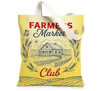 House Canvas Tote Bag for Women, Farm Rustic Wheat Butterfly Summer Yellow Washable Reusable Grocery Bags Ideas for Shoppin, Yellow, 13x15 Inch