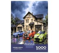 House Car Rain 1000 Piece Jigsaw Puzzle Urban Suburban Fusion Puzzle for Adults Recycled Cardboard Educational Game Challenge Fun Home Activity Great Gift for Family Lovers Cognitive Development 38x26