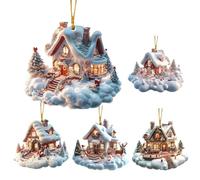 House Christmas Ornament - Christmas Village Houses Set, Festive Home Shaped Ornament | Xmaas House Holiday Tree Decoration, Cozy Winter Scene Ornament For Christmas Tree, Mantel, Shelf Decor
