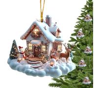 House Christmas Ornament - Christmas Village Houses Set, Festive Home Shaped Ornament | Xmaas House Holiday Tree Decoration, Cozy Winter Scene Ornament For Christmas Tree, Mantel, Shelf Decor