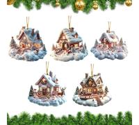 House Christmas Tree Decorations,Acrylic Winter Decoration with Christmas Tree Design | Snow House Pendant for Farmhouse Home Holiday Tree Decor