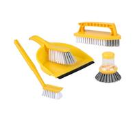 House Cleaning Kit Washing Up Brushes Set 5 Pieces Dish Brush Hand Scrubbing Brush Soap Dispensing Palm Brush Dustpan and Brush Set Cleaning Bundle for Home Kitchen Sink Bathroom Tile (Yellow)