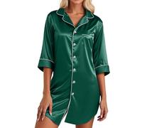 House Coats Women - Women'S Satin Nightgown Button Down Sleepshirt Silk Short Sleeve Nightshirt Sleepwear (Green Xl)