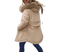 House Coats Women Womens Winter Coats Plus Size, Woemns Ladies Warm Hooded Outerwear Solid Thick Padded Jacket Windproof Raincoat Winter Warm Snow Coat(Khaki-3,L)