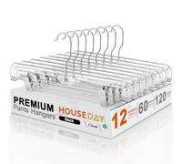 HOUSE DAY 12 Pack Modern Clear Double Clip Hangers, 14 Inch, Space Saving, Non Slip, Strong Clamping, Adjustable Clips for Adult & Kids, Pants, Skirts, Jeans, Slacks