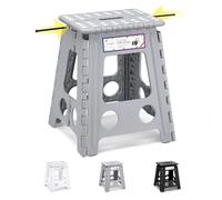 HOUSE DAY 16 inch(40cm) Folding Step Stool - Large Size Kitchen Folding Step Stools for Adults Space Saving Folding Stool Durable Plastic Stools Heavy Duty Foldable Step Grey
