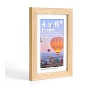 HOUSE DAY 6x4 Photo Frame, Oak Wood Picture Frames with HD Acrylic Glass & Mat, No-Scratch Protective Film, Tabletop & Wall Mount Small Frame for 4x6 or 3x5 Inch Prints, 1 Pack