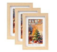 HOUSE DAY 6x4 Photo Frames,100% Solid Wood Picture Frames 6x4 with Mount,set of 3，Wooden A6 Frame Postcard Frame Tabletop and Wall Mounting for Family,Landscape,Pet Memorial,Wedding,10x15cm