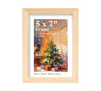 HOUSE DAY 7x5 Photo Frames,100% Solid Wood 5x7 Picture Frame with 6x4" Mount,OAK Wooden Photo Frame Tabletop and Wall Mounting for Family,Landscape,Pet Memorial,Wedding,Pack of 1