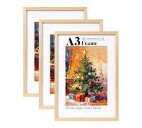HOUSE DAY A3 Frame,Solid Wood A3 Picture Frame with A4 Mount,A3 Photo Frame,Set of 3 Poster Frame for Family, Landscape,Pet Memorial,Wedding,29.7x42cm,Wall Hanging