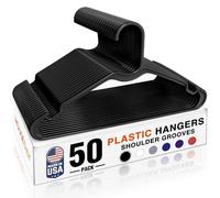 HOUSE DAY Black Plastic Hangers 50 Pack - Slim Space Saving Clothes Hanger with Non-Slip Shoulder Grooves & Reinforced Edges, Durable and Strong Closet Organizers Ideal Dorm Room Essentials