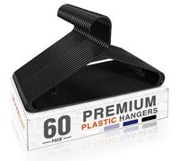 HOUSE DAY Black Plastic Hangers 60 pack, Durable Clothes Hanger with Hooks, Space Saving Hangers are Perfect for Use in Any Closet, Light-Weight Clothes Hangers Plastic for Everyday Use