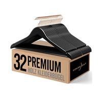 HOUSE DAY Black Wooden Hangers, 32-Pack Sturdy Coat Hangers, Strong for Clothes, Nice Look, Smooth & No Roughness With 360° Rose Gold Hook