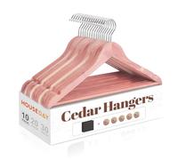 HOUSE DAY Cedar Hangers for Closet, Smooth Cedar Wood Hangers 10 Pack with Rings, 360° Swivel Hook, U-Shape Notched, Non Slip Pant Bar, Sturdy Wooden Clothes Hanger for Coats, Dresses, Suits