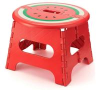 HOUSE DAY Folding Step Stool 9 Inch, Sturdy Collapsible Step Stool Foldable Up to 250 lb for Kids & Adults, Non Slip Foot Stools w/Handle for Kitchen, Bathroom, Bedroom, Outdoor, Watermelon Red