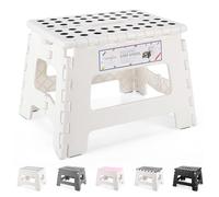 HOUSE DAY Folding Step Stool 9 Inch, Sturdy Foldable Stool with Carry Handle, Collapsible Step with Non-Slip Surface for Kids And Adults, Portable & Compact Design for Kitchen, Bathroom, Camping-White