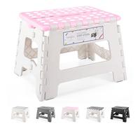 HOUSE DAY Folding Step Stool 9 Inch, Sturdy Foldable Stool with Carry Handle, Collapsible Step with Non-Slip Surface for Kids And Adults, Portable Design for Kitchen, Bathroom, Camping-Pink & Grey