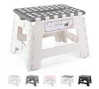 HOUSE DAY Folding Step Stool 9 Inch, Sturdy Foldable Stool with Carry Handle, Collapsible Step with Non-Slip Surface for Kids And Adults, Portable Design for Kitchen, Bathroom, Camping-Grey & White