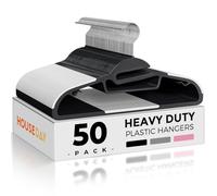 HOUSE DAY Heavy Duty Plastic Hangers 50 Pack, Black Slim Clothes Hangers Space Saving, Non Slip Hangers with Rubber Pads, Durable Coat Hangers for Closet, S-Shaped Hangers for Shirt, Suit, Pant, Skirt