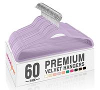 HOUSE DAY Lt-Purple Velvet Hangers 60 Pack, Non Slip Clothes Felt Hanger Heavy Duty for Coat, Premium Slim Space Saving Suit Hangers for Closet Organizer, 360° Rotating Silver Hook