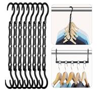 HOUSE DAY Magic Clothes Hangers Space Saving Wardrobe Clothes Hangers Smart Space Saving Sturdy Plastic Clothes Hangers with 5 Holes for Heavy Clothes, Pack of 8, Black