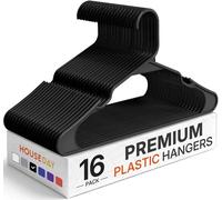 HOUSE DAY Plastic Hangers 16 Pack - Adult Clothes Hangers Black - Space Saving, Non-Slip, Durable & Sturdy Hanger with Shoulder Grooves for Closet, Perfect Slim Coat Hanger - Ganchos para Colgar Ropa
