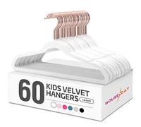 HOUSE DAY Premium Kids Velvet Hangers (Pack of 60) with Gold Hooks, Space Saving Ultra Thin,Non Slip Hangers for Children's Skirt Dress Pants,Clothes Hangers (White)