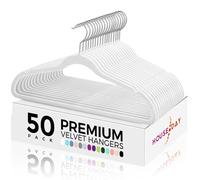 HOUSE DAY Premium Velvet Hangers 50 Pack, Non-Slip Flocked Felt Hangers, Sturdy Clothes Hangers with 360° Rotatable Hook, Heavy Duty Coat Hanger, Durable Slim White Hanger for Closet Space Saving