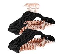 HOUSE DAY Velvet Clip Hangers, 24 Pcs Ultra Slim Non-Slip Rose Gold Hooks, Space Saving for Pants Skirts Jeans Dress Coats (Black)