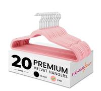 HOUSE DAY Velvet Hangers 20 Pack - Coat Hangers with Space Saving for Adult(44.5cm), Non-Slip Coat Hanger with 360°Swivel Hook - Durable, High Load Capacity for Skirts, Shirts and Pants(Pink)