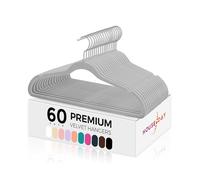 HOUSE DAY Velvet Hangers 60 Pack - Non-Slip Premium Hangers for Clothes, Felt heavy Duty Coathangers, Durable Suit Hanger for Space Saving, No Hanger Marks 360 Rotating (Light Grey)