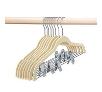 HOUSE DAY Velvet Skirt Hangers 12 Packs Velvet Hangers with Clips Ultra Thin Non Slip Velvet Pants Hangers Space Saving Clothes Hangers for Skirts, Pant, Shirt (Beige)