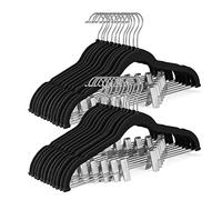 HOUSE DAY Velvet Skirt Hangers 24 Pack, Black Velvet Hangers with Adjustable Clips, Space Saving Slim Velvet Pant Hangers, Heavy Duty Shorts Hangers, Non Slip Clip Hangers for Pants, Skirts, Shorts