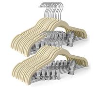 HOUSE DAY Velvet Skirt Hangers 36 Pack, Beige Velvet Pant Hangers with Adjustable Clips, Space Saving Slim Shorts Hanger, Heavy Duty Non Slip Clip Hanger for Pants, Skirts, Shorts