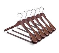 HOUSE DAY Wide Shoulder Wooden Hangers, Wood Suit Hangers with Non Slip Pant Holder, Heavy Duty Coat Hangers for Closet, Wooden Clothes Hangers for Suits, Coats, Jackets, Shirts (6 Pack, Walnut)