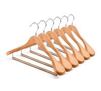 HOUSE DAY Wide Shoulder Wooden Hangers, Wood Suit Hangers with Non Slip Pant Holder, Heavy Duty Coat Hangers for Closet, Wooden Clothes Hangers for Suits, Coats, Jackets, Shirts (6 Pack, Natural)