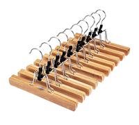 HOUSE DAY Wooden Trouser Hangers 10 Pack,Non Slip Hangers for Trousers 360 Degree Swivel Hook Pants Hanger for Skirts,Jeans,Slacks,Shorts,Natural