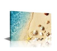 House Decorations Summer Time Wall Pictures for Living Room Seashell on the Summer Beach Canvas Wall Art Modern Painting 1 Panel Prints Wall Art on Canvas Framed Ready to Hang 18x12 in