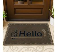 House Door Mat, Modern Welcoming Hello Leaf Brown Non-Slip Dirt Trapper Decorative Doormat Outdoor Decor for Front Door Entryway Patio 29x17 Inch