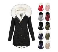 House Hold Items On Hot Deals Winter Jackets for Women uk Winter Coats Thick Fleece Lined Warm Zip Up Plus Size Outerwear with Fuffly Hood Parka Jackets Long Sleeve Tops Outerwear (AA-White, XXXL)